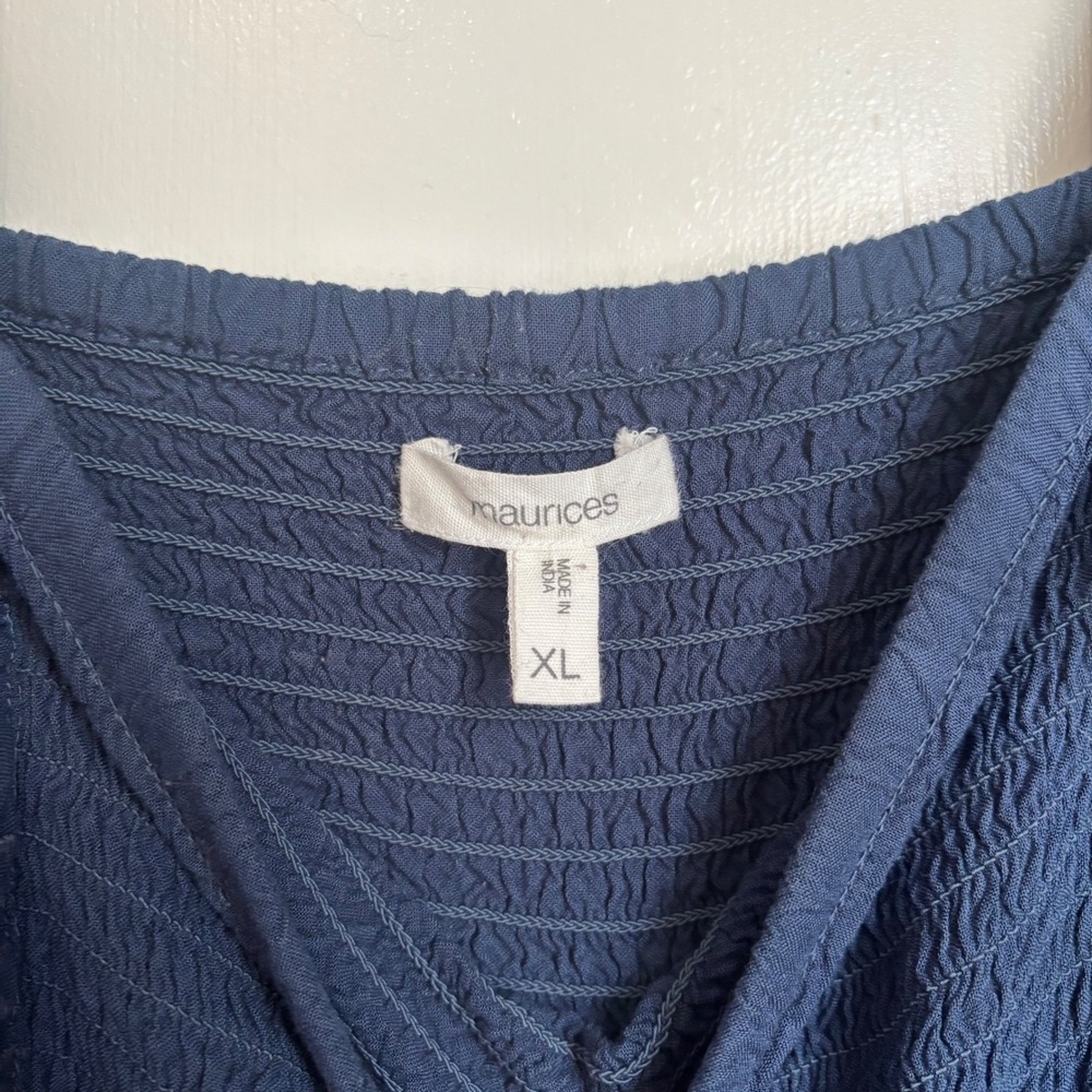 Maurices Navy Blue Smocked Eyelet Lace Wide Leg Jumpsuit XL Boho Romper - Picture 5 of 10